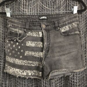 LAMISS Black Denim Cutoff Shorts Distressed American Flag